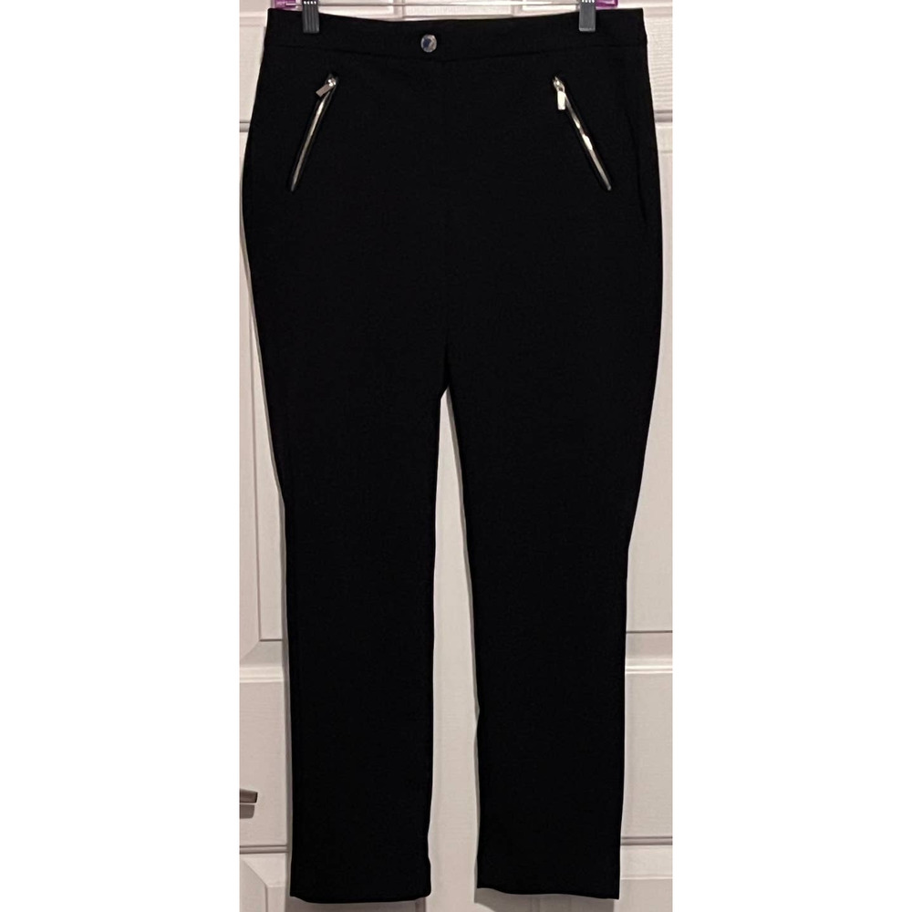 Karl Lagerfeld Paris Black‎ Dress Pants Gold Side Zippers Button Snap Size 6